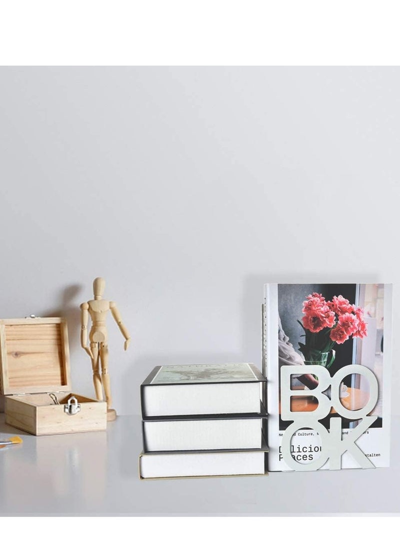 كيلا حامل كتب معدني مزخرف، حامل كتب معدني مزخرف لمكتب الكتب، تصميم فريد من نوعه، حامل رف كتب، ديكور منزلي، حامل كتب معدني متين، زوج واحد (أبيض) - Image 5