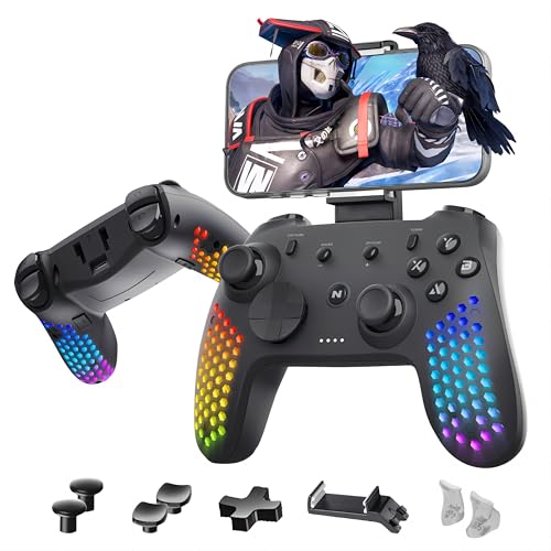 Nitho Hexagon Wireless RGB Controller for PC, Switch, Android, iOS and Windows, with 6-Axis Motion Sensor, Customizable Triggers, Detachable Phone Clamp, Lightweight Honeycomb Design - Image 1