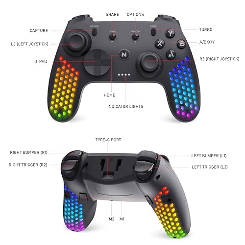 Nitho Hexagon Wireless RGB Controller for PC, Switch, Android, iOS and Windows, with 6-Axis Motion Sensor, Customizable Triggers, Detachable Phone Clamp, Lightweight Honeycomb Design - Image 2
