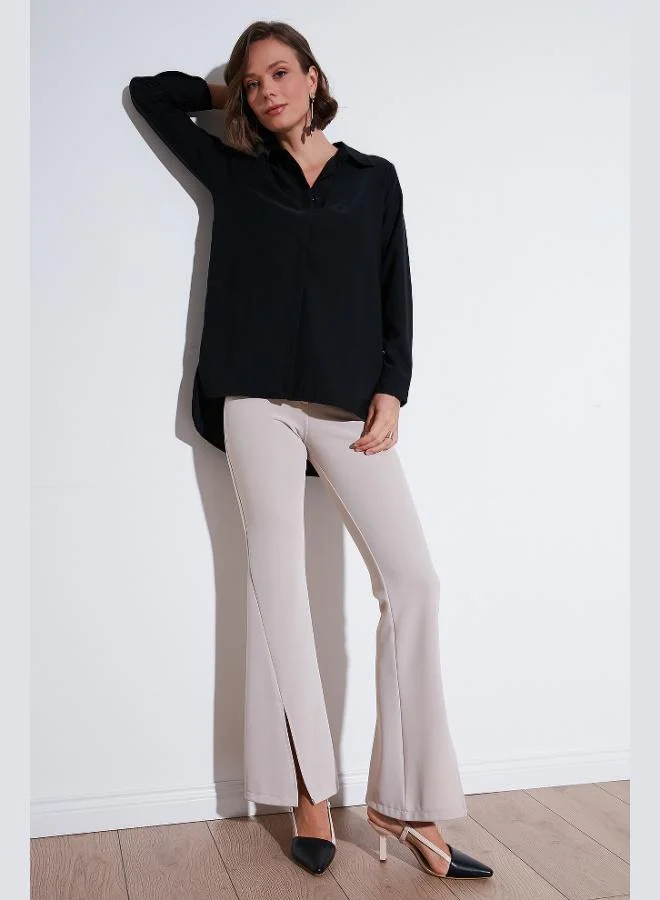 ليلا قميص نسائي ليلا بقصة مستقيمة، مقدمة قصيرة ومؤخرة طويلة