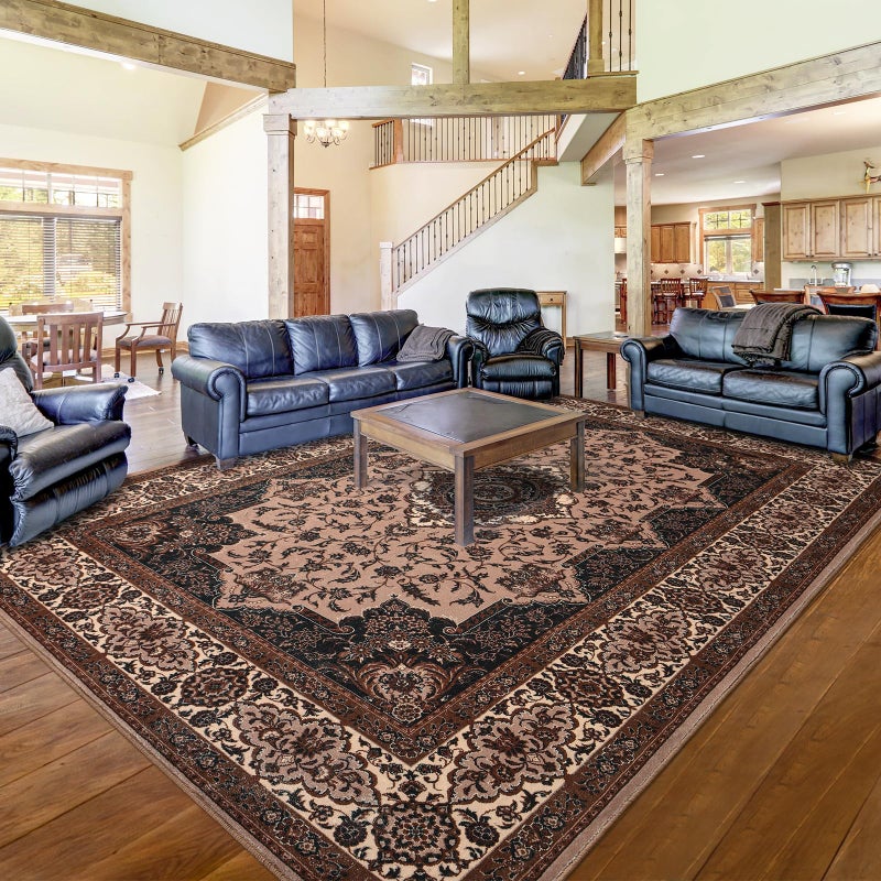 Rtizon Area Rug for Living Room 5x7Ft Machine Washable Vintage Brown Rugs for Bedroom NonSlip Low Pile Carpet for Office Dining Room Nursery Farmhouse