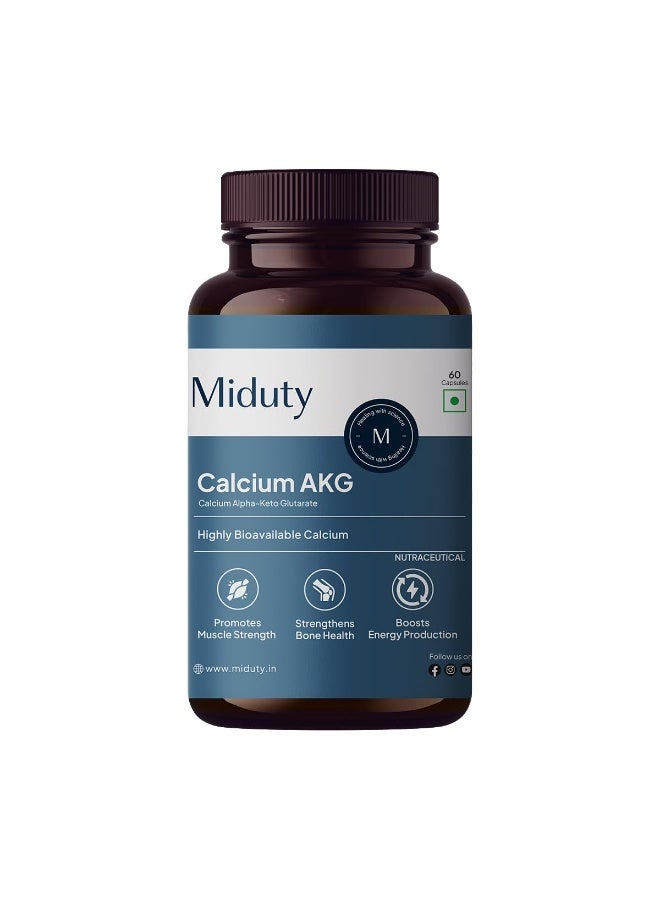 Miduty Calcium Alpha-Ketoglutarate (Ca-AKG) – 99% Stabilized Calcium AKG - Longevity & Bone Health Supplement For Men & Women – Supports Energy, Muscle Strength & Healthy Aging – 60 Capsules - Image 1