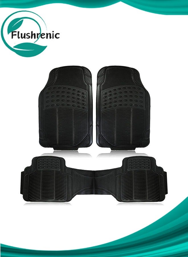 فلوشرينيك 3 قطع من سجاد السيارات، سجادة أرضية مطاطية للسيارات تناسب جميع الموديلات، مقاومة للانزلاق ومتينة للسيارات والشاحنات الرياضية متعددة الأغراض والشاحنات الصغيرة، مقاومة للماء، مناسبة لجميع الأحوال الجوية، قابلة للت - Image 1
