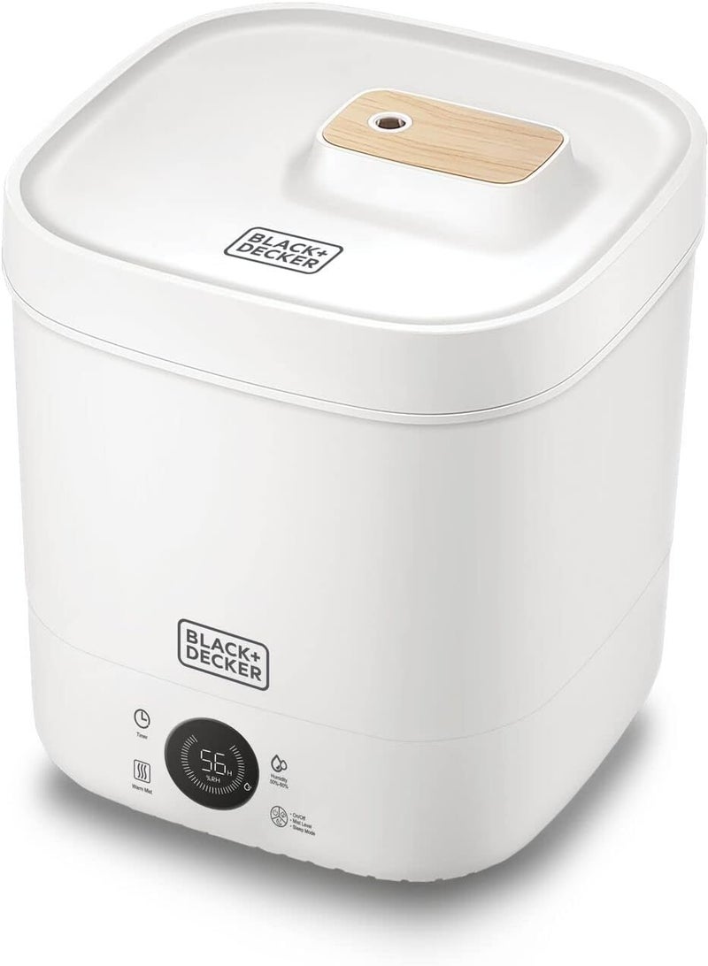 BLACK&DECKER Digital Humidifier, 110W 4L Capacity for Large Rooms up to 40m2, Touch Control, LED Display, Warm Mist, Auto Shutoff, Easy Clean Square Tank, Modern Wooden Finish  - Image 1