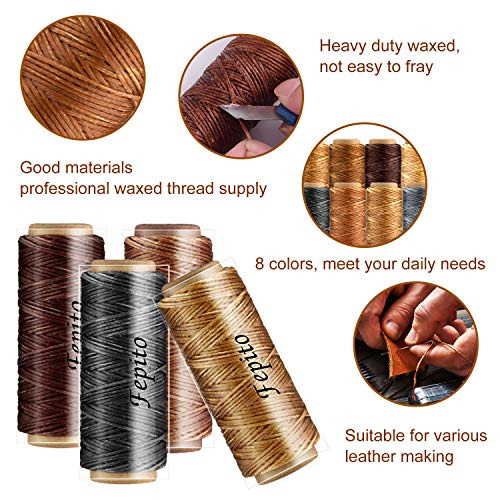 FEPITO 21pcs Leather Waxed Thread 8 Color 264 Yards 150D Leather Sewing Waxed Thread Cord with Leather Craft Hand Tools Kit for DIY Sewing Craft - Image 3
