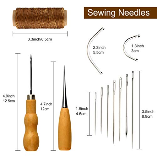 FEPITO 21pcs Leather Waxed Thread 8 Color 264 Yards 150D Leather Sewing Waxed Thread Cord with Leather Craft Hand Tools Kit for DIY Sewing Craft - Image 5