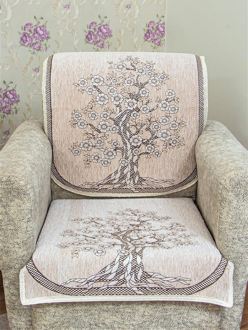 Kreeva Velvet Floral 6 Piece 5 Seater Sofa Cover and Chair Set 311 Ivory Cream - Image 3