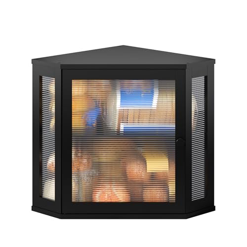 BMOSU Corner Bread Box for Kitchen Countertop Double Layer Bamboo Wooden Bread box Large Capacity Bread Storage Bin(Black, Medium) - Image 1