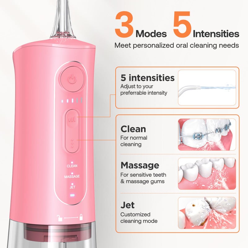 Bitvae Water Dental Flosser Teeth Picks - Cordless Portable Oral Irrigator, 5 Modes Sonic Electric Toothbrush with 3 Modes & 5 intensities Water Teeth Cleaner Combo, Quartz Pink - Image 3