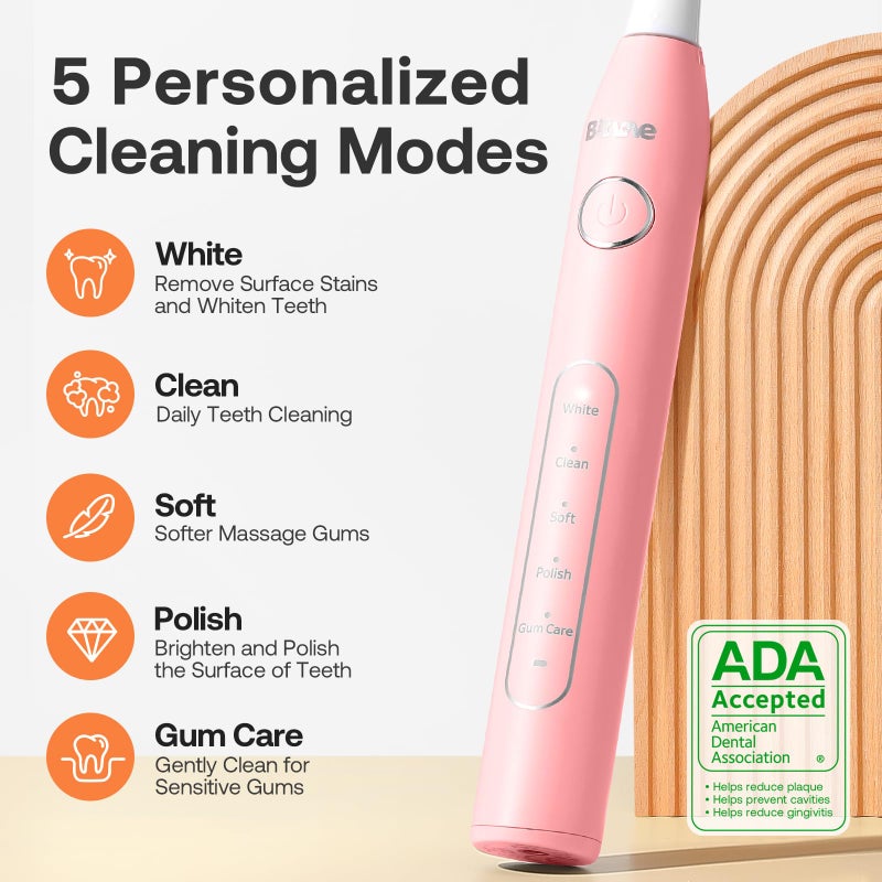Bitvae Water Dental Flosser Teeth Picks - Cordless Portable Oral Irrigator, 5 Modes Sonic Electric Toothbrush with 3 Modes & 5 intensities Water Teeth Cleaner Combo, Quartz Pink - Image 4
