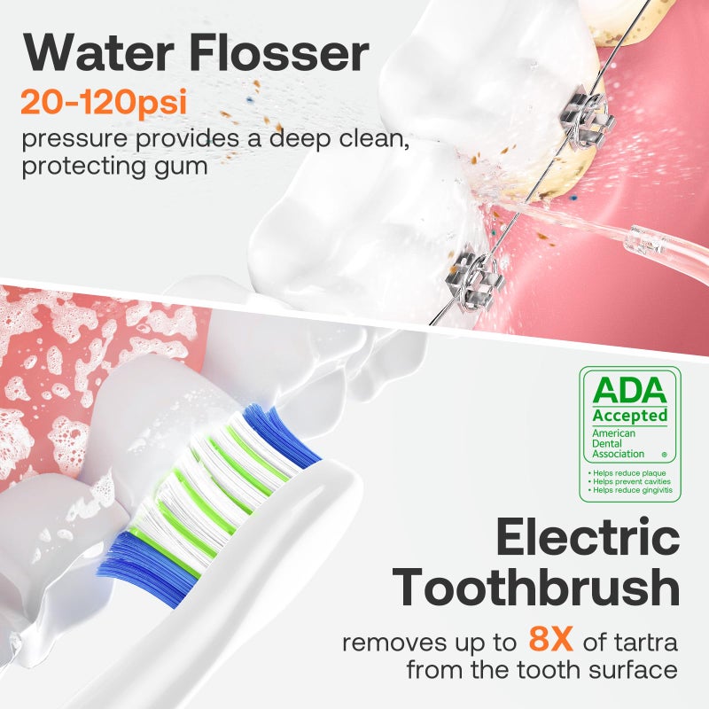 Bitvae Water Dental Flosser Teeth Picks - Cordless Portable Oral Irrigator, 5 Modes Sonic Electric Toothbrush with 3 Modes & 5 intensities Water Teeth Cleaner Combo, Quartz Pink - Image 2