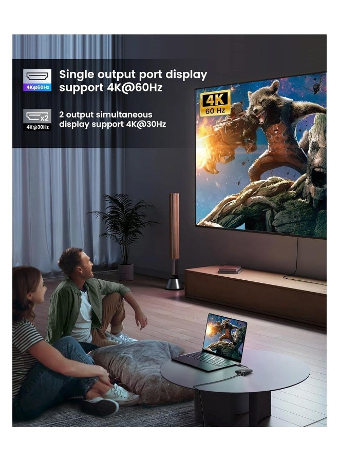 USB C To Dual Hdmi Adapter, 4k@60hz Type C To Hdmi Converter, with 3.5mm Audio Out + Max 100w Pd Charging Port, Support Extend Split Screens, Compatible with Laptops, Phone, Ipad, Pc(1 Pack) - Image 2