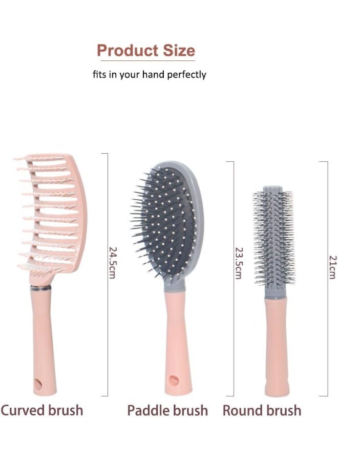 ميتوي 3 حزمة فرشاة شعر مجموعة ، تدليك فرشاة شعر منحنى فرشاة فرشاة مستديرة ، للنساء الرجال ، مناسبة ل الرطب الجاف هاي - Image 2