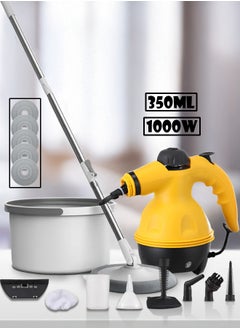Cady One 2 in 1 360 Degree Rotating Mop and Bucket Set with 4 Microfiber Pads and Extendable Handle, Ideal for Cleaning All Floor Types and 1000W High Pressure Steam Cleaner with 350ml Capacity  - Image 1