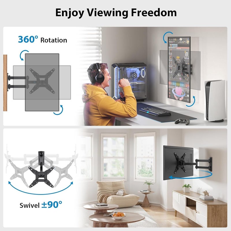 Pipishell Full Motion TV Wall Mount for Echo Show 21/15 and 13-42 Inch Flat Curved Screen TVs & Monitors, Max VESA 200x200mm up to 44lbs, TV Mount Wall Bracket with Rotation Swivel Tilt Extension - Image 3