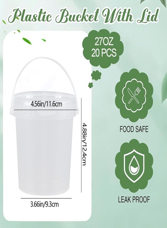 Tyminin 20 Pack 28 oz Clear Buckets with Lid, Plastic Airtight Buckets with Handle, Ice Cream Tub Food Storage Containers, Round Pails Freezer Safe for Food - Image 2