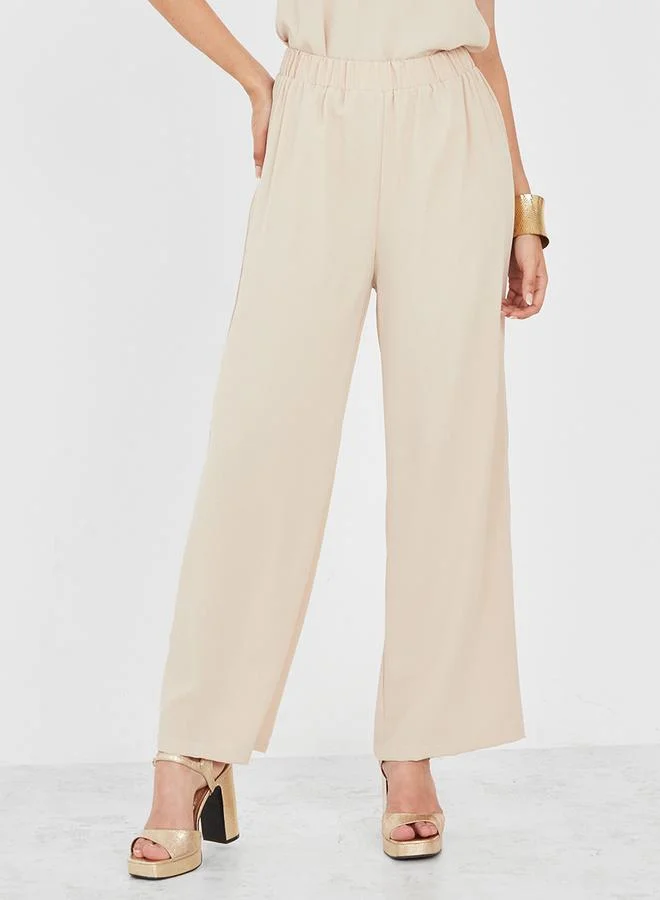 Styli Cap Sleeves Top and Wide Leg Trousers Under Abaya Set