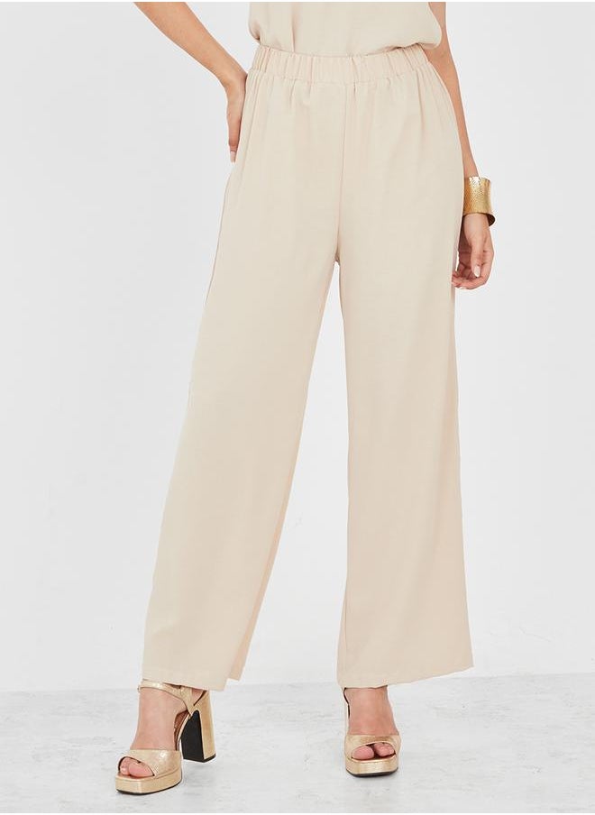 Styli Cap Sleeves Top and Wide Leg Trousers Under Abaya Set  - Image 5