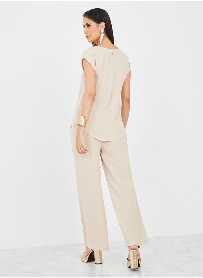 Cap Sleeves Top and Wide Leg Trousers Under Abaya Set