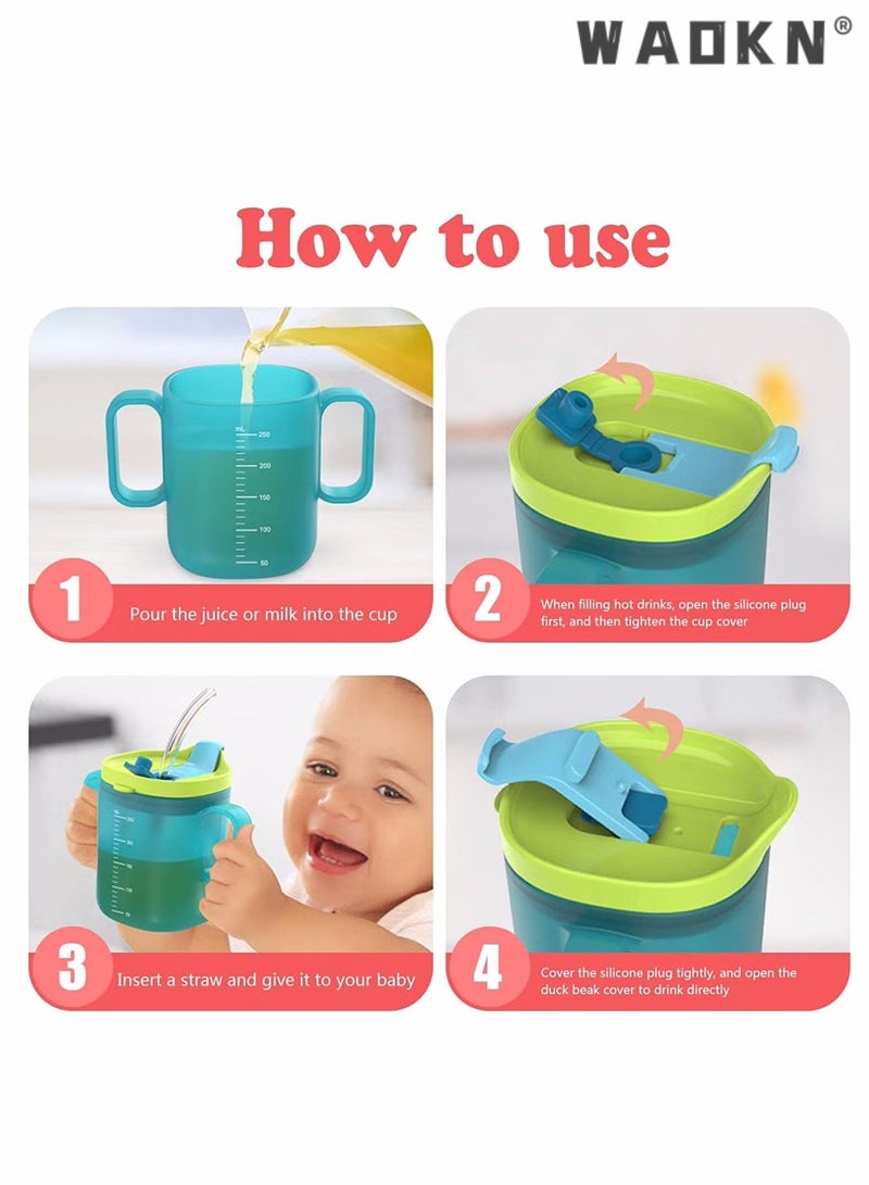 WAOKN Toddler Sippy Cups, Toddler Drinks Water Bottles Trainer Cup with Handles, 300ML Spill-Proof Sippy Cups for Toddlers 6 Months+, Children's Milk Cup with Scale, Children Portable Reusable Cup (Green)  - Image 4