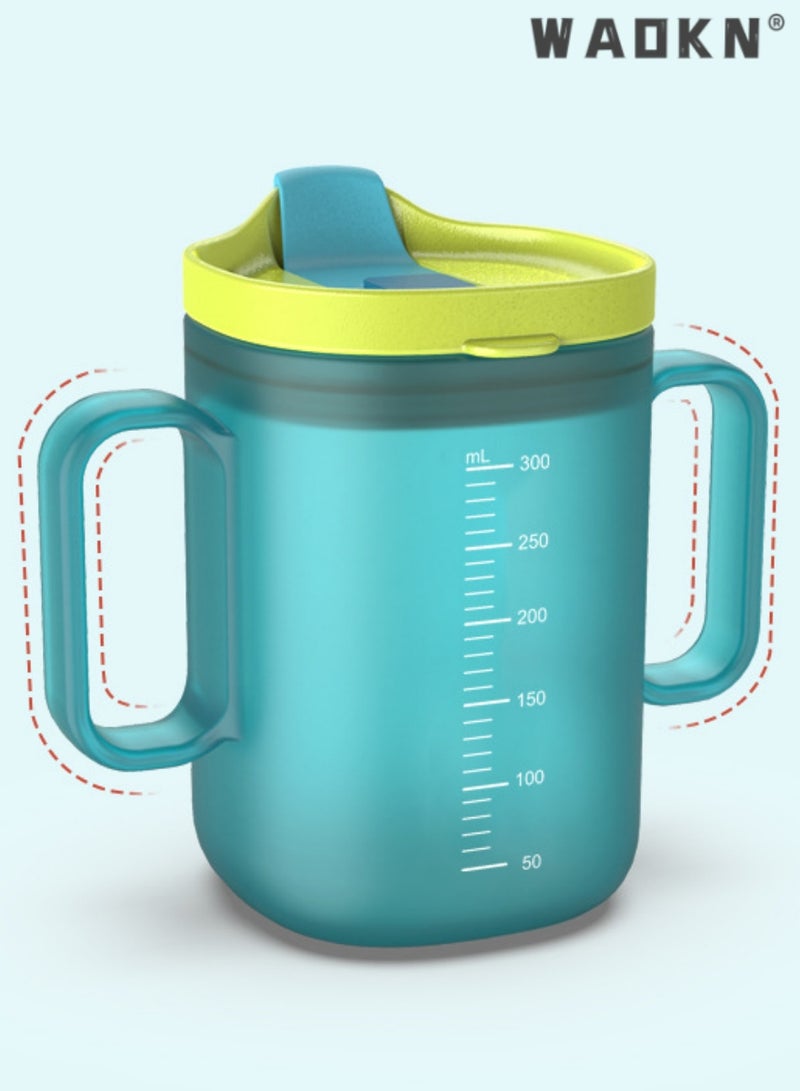 WAOKN Toddler Sippy Cups, Toddler Drinks Water Bottles Trainer Cup with Handles, 300ML Spill-Proof Sippy Cups for Toddlers 6 Months+, Children's Milk Cup with Scale, Children Portable Reusable Cup (Green)  - Image 2
