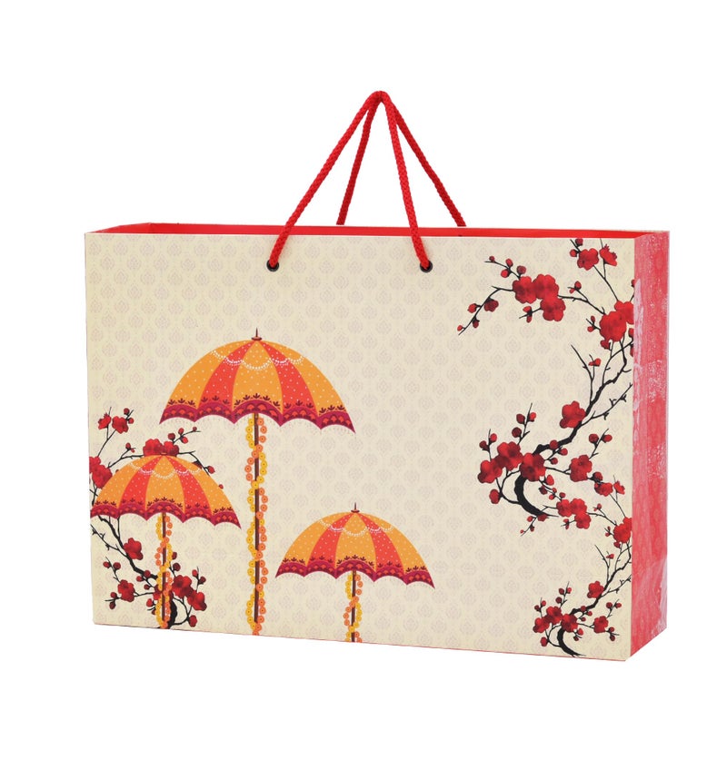 PPJ ® - WEDDING (UMBRELLA) (30 Pcs.)(WEDDING) PAPER CARRY BAG, 10 Inch X 14 Inch X 4 Inch for DIWALI/WEDDING/FUNCTION/BIRTHDAY/RETURN GIFTS/CHRISTMAS (Pack of 30) - Image 1