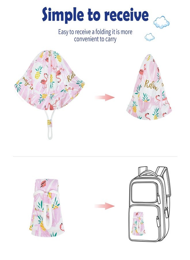 Durio Cotton Sun Hat for Baby Girls UPF 50+ 0-3 Months A Pink Flamingo - Image 4