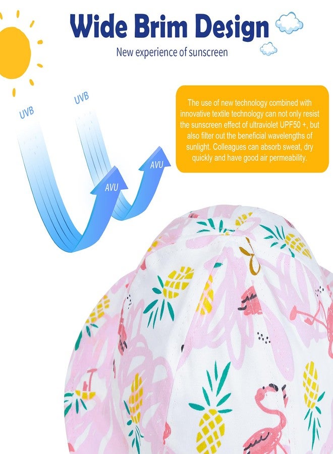 Durio Cotton Sun Hat for Baby Girls UPF 50+ 0-3 Months A Pink Flamingo - Image 3