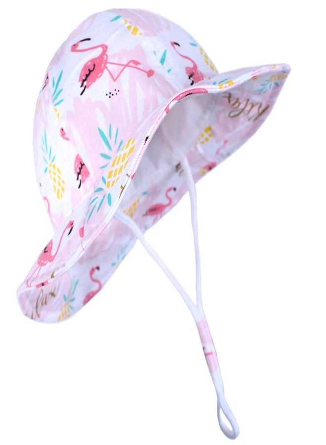 Durio Cotton Sun Hat for Baby Girls UPF 50+ 0-3 Months A Pink Flamingo - Image 1