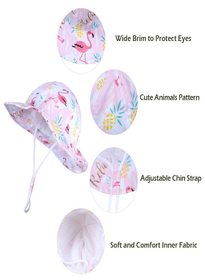 Durio Cotton Sun Hat for Baby Girls UPF 50+ 0-3 Months A Pink Flamingo - Image 2