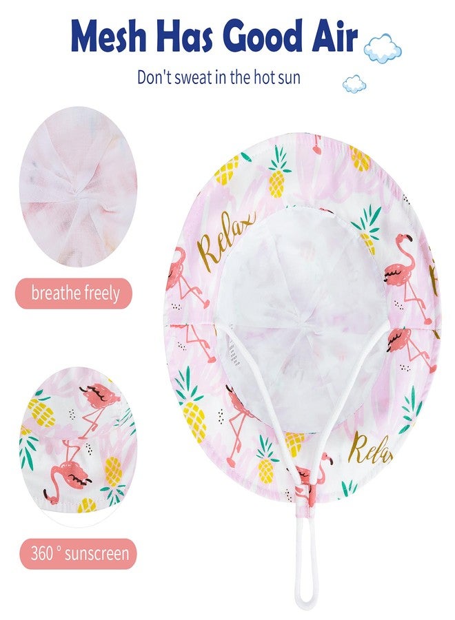 Durio Cotton Sun Hat for Baby Girls UPF 50+ 0-3 Months A Pink Flamingo - Image 5
