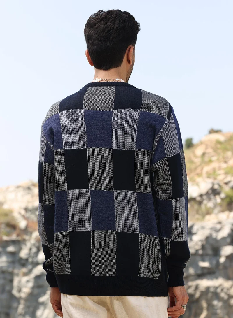 CAHOOT  Men's Blue Block Check Pullover Sweater for Men | Best Price UAE