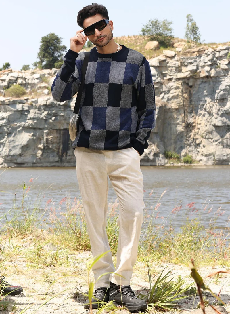 CAHOOT  Men's Blue Block Check Pullover Sweater for Men | Best Price UAE