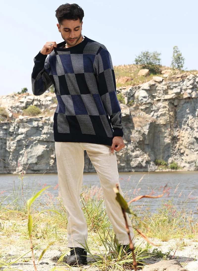 CAHOOT  Men's Blue Block Check Pullover Sweater for Men | Best Price UAE