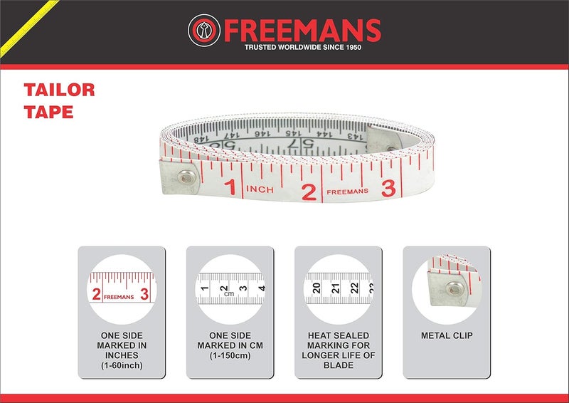 FREEMANS TT1513 Double Sided 15m60 Inches Soft Tailor Measurement Tape for Home Use Tailoring Fiberglass Tailor Measuring Tape Inch Tape for DIY Pack of 20 - Image 3