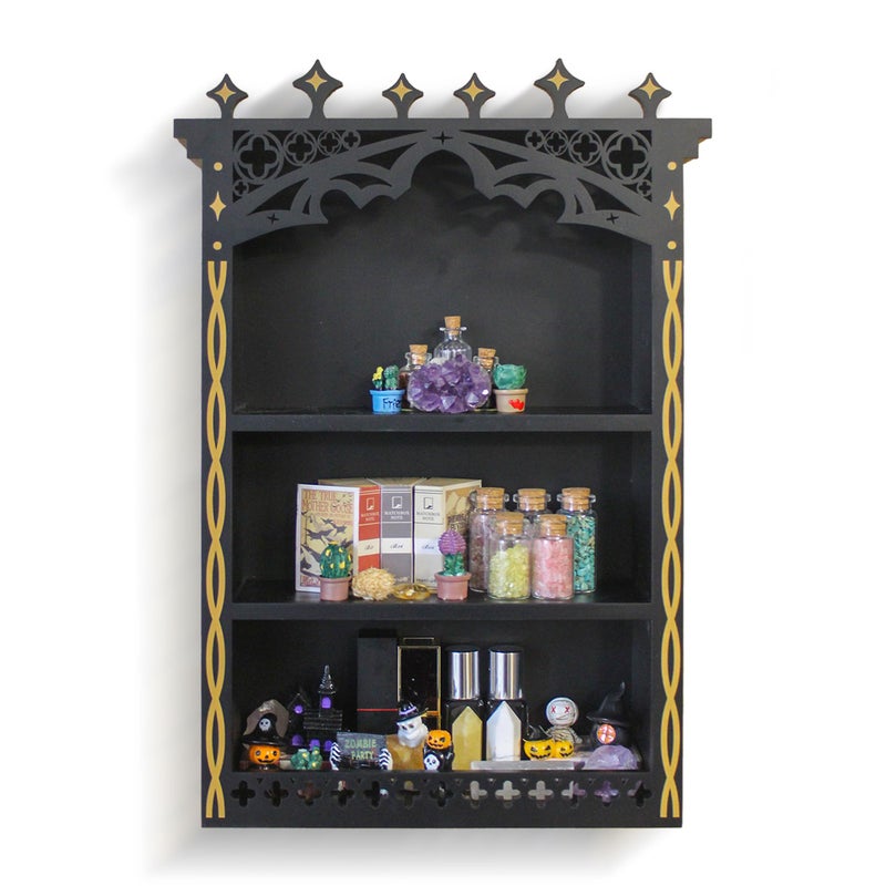 FNYDOX Large Gothic Shelf, Wooden Crystal Shelf Display for Wall, Witchy Shelves for Home Decor, Trinket Shelf Knick Knack Shelf for Crystals Rocks Gems and Stones, Witch Crystals Storage Holder Organizer - Image 1