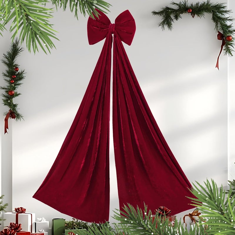 Large Christmas Bows for Tree, Giant Bows Christmas Tree Topper Decorations Big Velvet Satin Ribbon Bow for TRE-e Topper Wreath Wall Backdrop Holiday Birthday Party Decor - Image 3