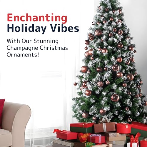 PREXTEX Champagne Christmas Ball Ornaments (36 pcs) - Shatterproof Christmas Tree Decorations with Hanging Loops in 6 Styles and 3 Sizes - Xmas Ornaments Set for Indoor and Outdoor Decor - Image 2