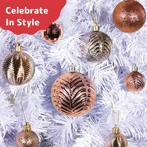 PREXTEX Champagne Christmas Ball Ornaments (36 pcs) - Shatterproof Christmas Tree Decorations with Hanging Loops in 6 Styles and 3 Sizes - Xmas Ornaments Set for Indoor and Outdoor Decor - Image 5