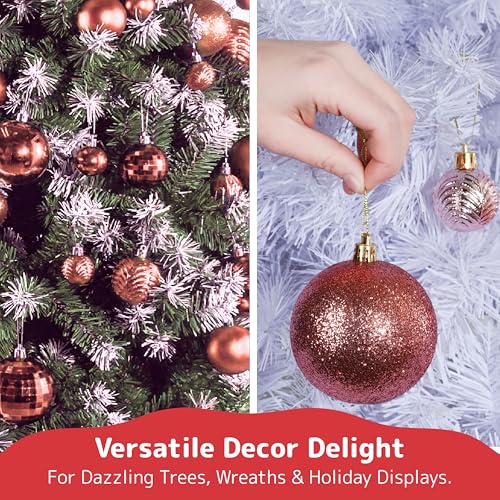 PREXTEX Champagne Christmas Ball Ornaments (36 pcs) - Shatterproof Christmas Tree Decorations with Hanging Loops in 6 Styles and 3 Sizes - Xmas Ornaments Set for Indoor and Outdoor Decor - Image 4