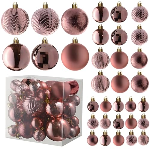 PREXTEX Champagne Christmas Ball Ornaments (36 pcs) - Shatterproof Christmas Tree Decorations with Hanging Loops in 6 Styles and 3 Sizes - Xmas Ornaments Set for Indoor and Outdoor Decor - Image 1
