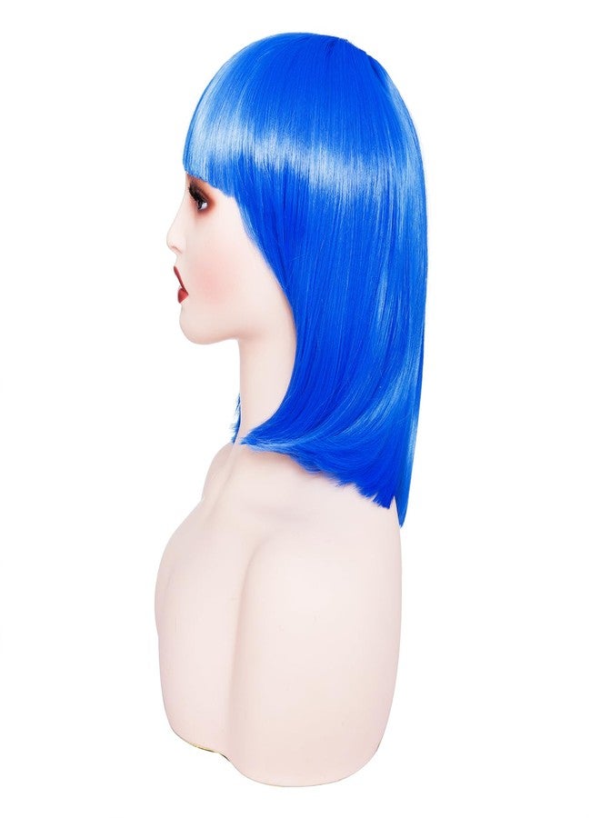 روز باد باروكة شعر مستعار قصير مستقيم باللون الأزرق من روز برعم مع هامش بطول 12 بوصة للنساء لحفلات التنكر والهالوين - Image 3