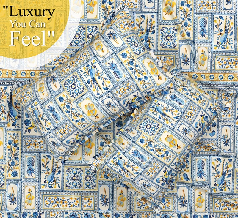 VAS COLLECTIONS Microfiber 220 GSM Glace Cotton AC Comforter Set King Size Double Bed with Flat Bedsheet 90x100 inch and 2 Pillow Covers | 4 Piece Bedding Set - Light Blue & Light Yellow - Image 3
