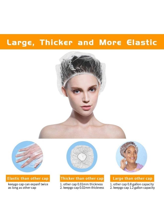SKY-TOUCH 100pcs Shower Cap Disposable, Bath Caps Thick Waterproof High Density Elastic Big Hair Caps for Women, Men, Travel Spa, Hotel, Hair Salon, Home Use - Clear - Image 3