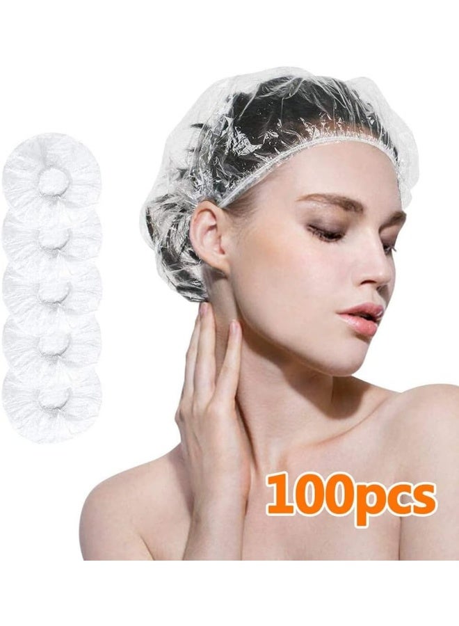 SKY-TOUCH 100pcs Shower Cap Disposable, Bath Caps Thick Waterproof High Density Elastic Big Hair Caps for Women, Men, Travel Spa, Hotel, Hair Salon, Home Use - Clear - Image 1