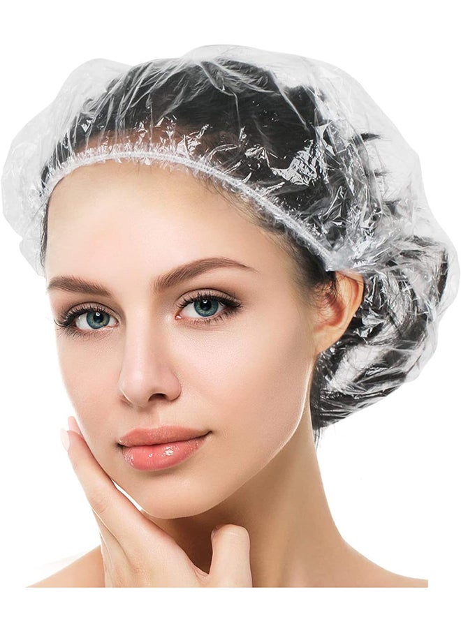 SKY-TOUCH SKY-TOUCH 100pcs Shower Cap Disposable, Bath Caps Thick Waterproof High Density Elastic Big Hair Caps for Women, Men, Travel Spa, Hotel, Hair Solon, Home Use - Clear  - Image 1