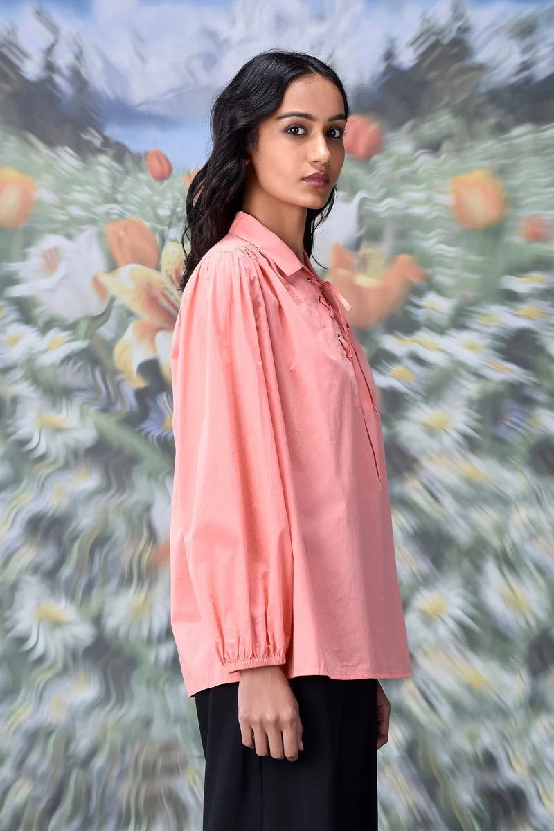 Genes Lecoanet Hemant Malmal Lace up Relax Fit Top- Coral Peach