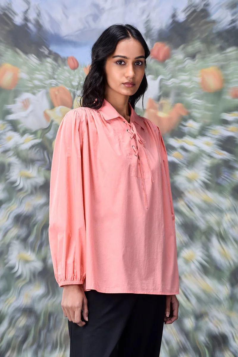 Genes Lecoanet Hemant Malmal Lace up Relax Fit Top- Coral Peach