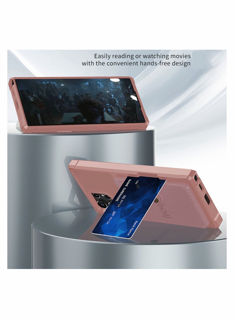 Pink PU Leather Wallet Case for Galaxy S22 Ultra - Shockproof, Dual-Layer Protection & Card Holder Slot - Image 4