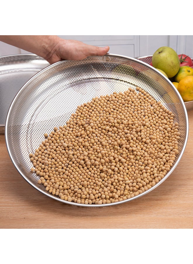 Sieve Stainless Steel Screen Dustpan Drying Screen Rice Sieve Sand Gardening Sieve Soil Sieve Grain Grain Filter-Specifications:Stainless Steel 53cm Disc Height 7cm - Non-porous - Image 4